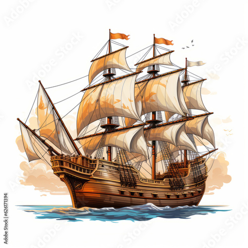 Pilgrim ship. Mayflower. Thanks giving day. Illustration. AI Generated