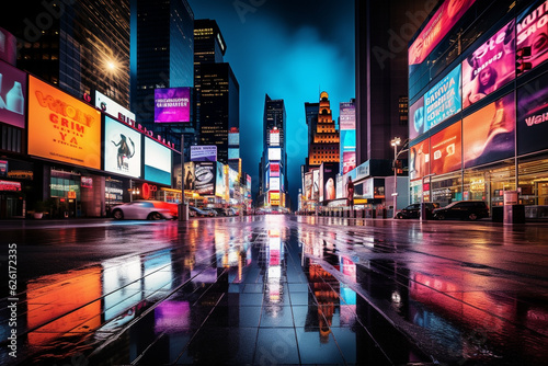 A blank billboard stands out in the colorful vibrancy of Times Square New York, waiting for a message to light up the night