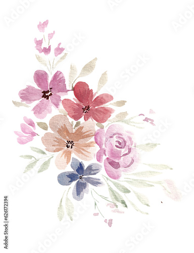 Fototapeta Naklejka Na Ścianę i Meble -  Vintage Pink and Blue Rose Watercolor Flower