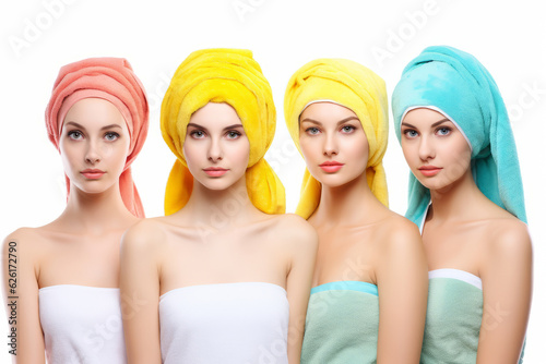 Isolated girls in towels on white background. AI Generated