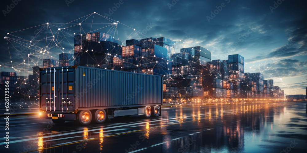 Logistics and transportation, Network distribution of Container Cargo. AI Generated
