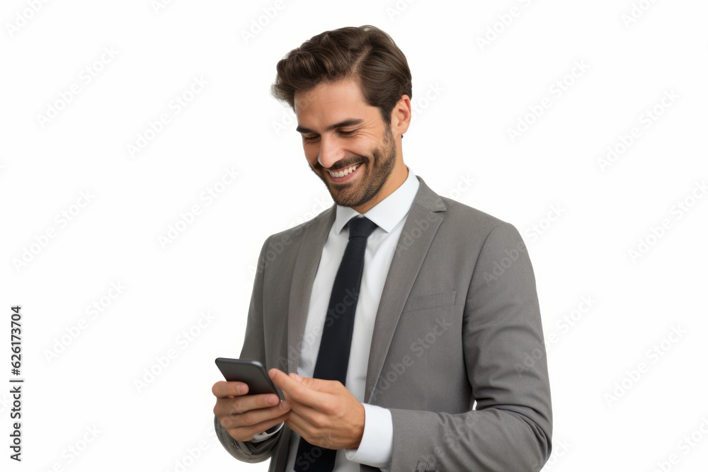 man with phone on white background. AI Generated man with phone on white background. AI Generated