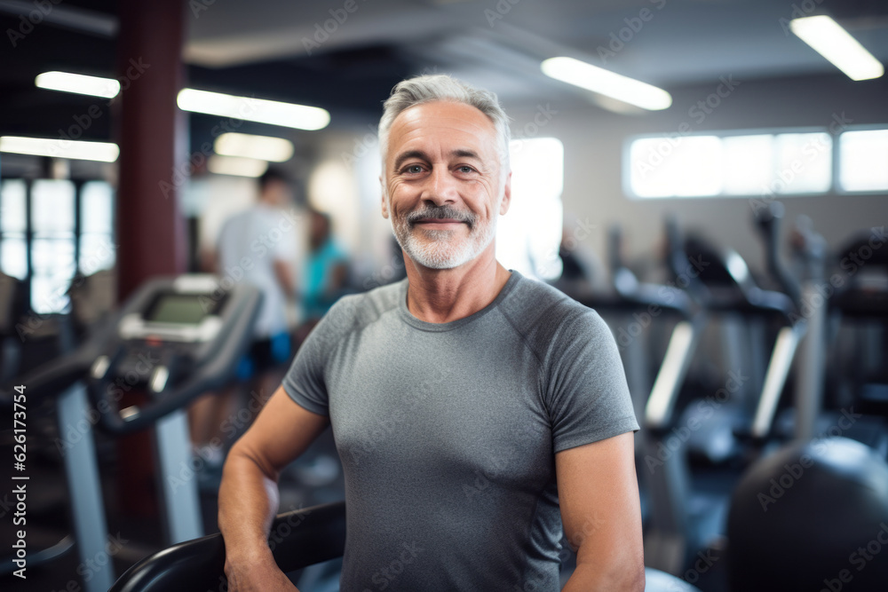 A mature senior man at gym. AI Generated A mature senior man at gym. AI Generated