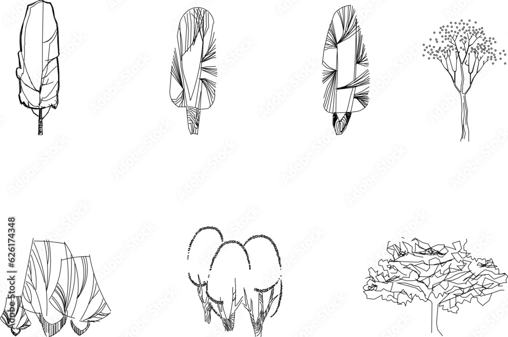 Vector sketch of plant and tree illustration for complete garden view from the front Vector sketch of plant and tree illustration for complete garden view from the front