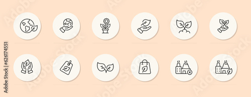 Conservation of nature line icon. Leaves, greenpeace, planet, sunflower, environmental materials.. Pastel color background. Vector line icon