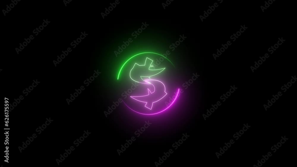 Neon dollar currency icon rotation animation . 4k videos motion graphics. Neon dollar currency icon rotation animation . 4k videos motion graphics.