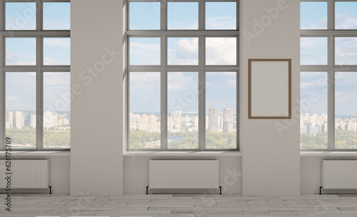 Furniture set with table  chairs and devices. 3D rendering.. Mockup.   Empty paintings