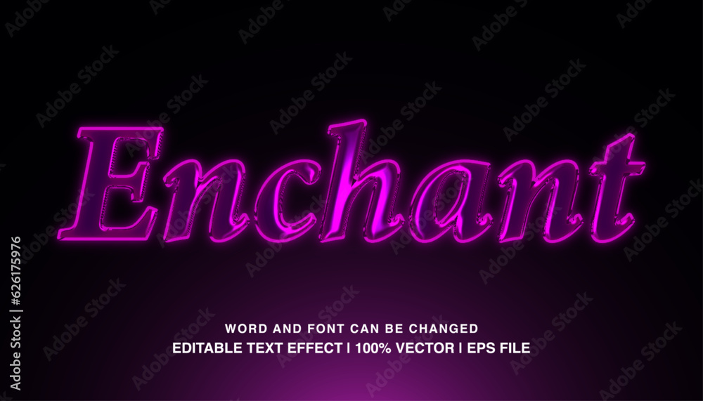 Enchant editable text effect template, glossy purple futuristic style typeface, premium vector