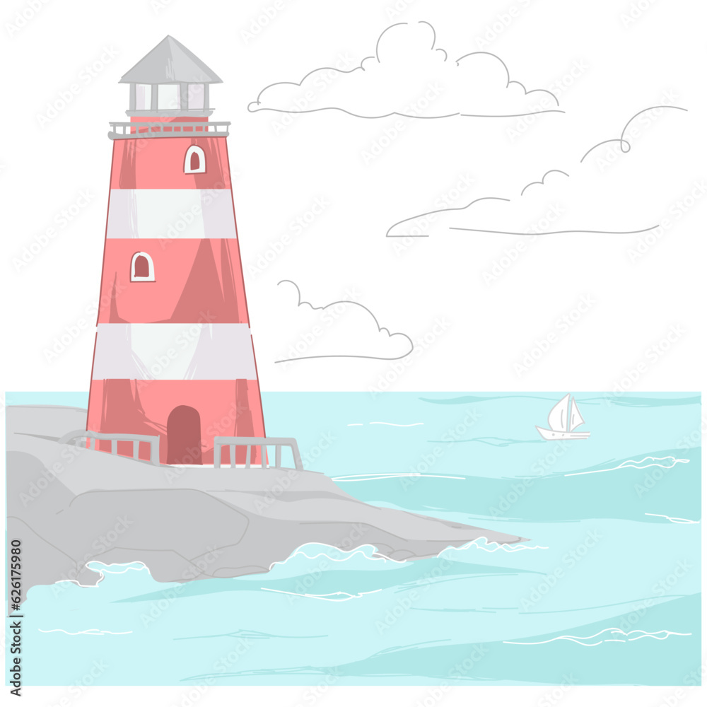 Beacon standing on rock washed by water vector Beacon standing on rock washed by water vector