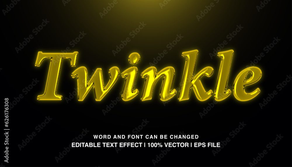 Twinkle editable text effect template, yellow glossy luxury style typeface, premium vector