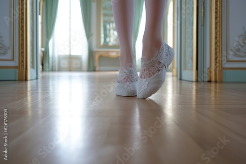 beautiful legs close up view in an dancing studio interior, ai tools generated image © whitehoune