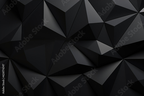 Black Polygonal Surface with Triangular Pyramids. Modern, Dark Background. AI Generated