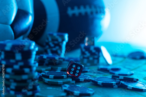 Casino symbols on bokeh background.