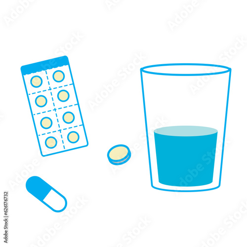 飲み薬とコップの水