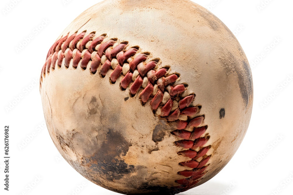 Old Baseball Isolated on White. Photo generative AI Old Baseball Isolated on White. Photo generative AI