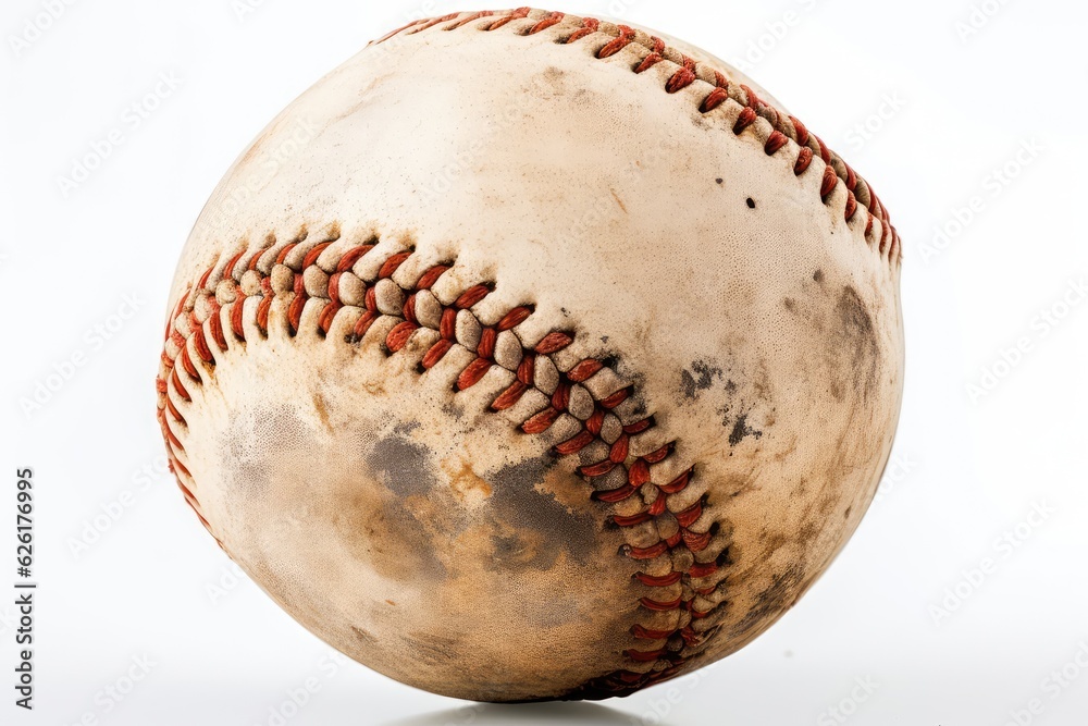 Old Baseball Isolated on White. Photo generative AI Old Baseball Isolated on White. Photo generative AI