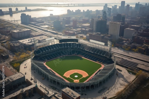 Aerial View of baseball stadium professional. Photo generative AI photo