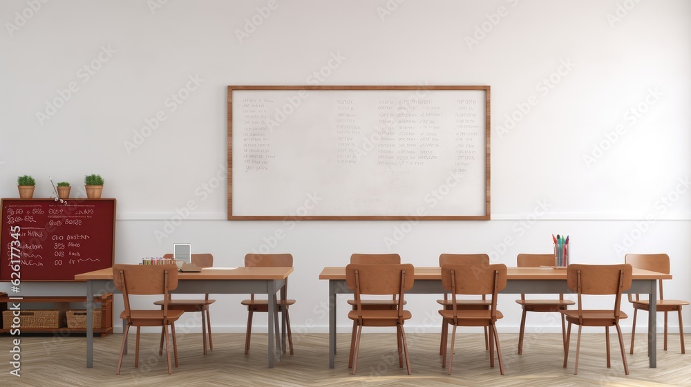 Classroom interior of the school style minimal without student and teacher, Generative AI