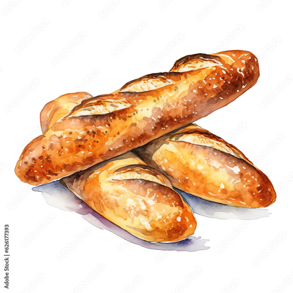 Generative AI : Freshly Baked Baguette on White Background - Traditional French Culinary Delight