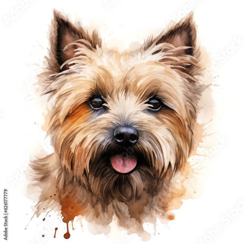 Generative AI : Adorable Watercolor Cairn Terrier on White © The Little Hut