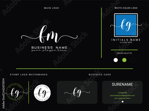 Luxury fm mf Signature Logo Letter With Business Card Design