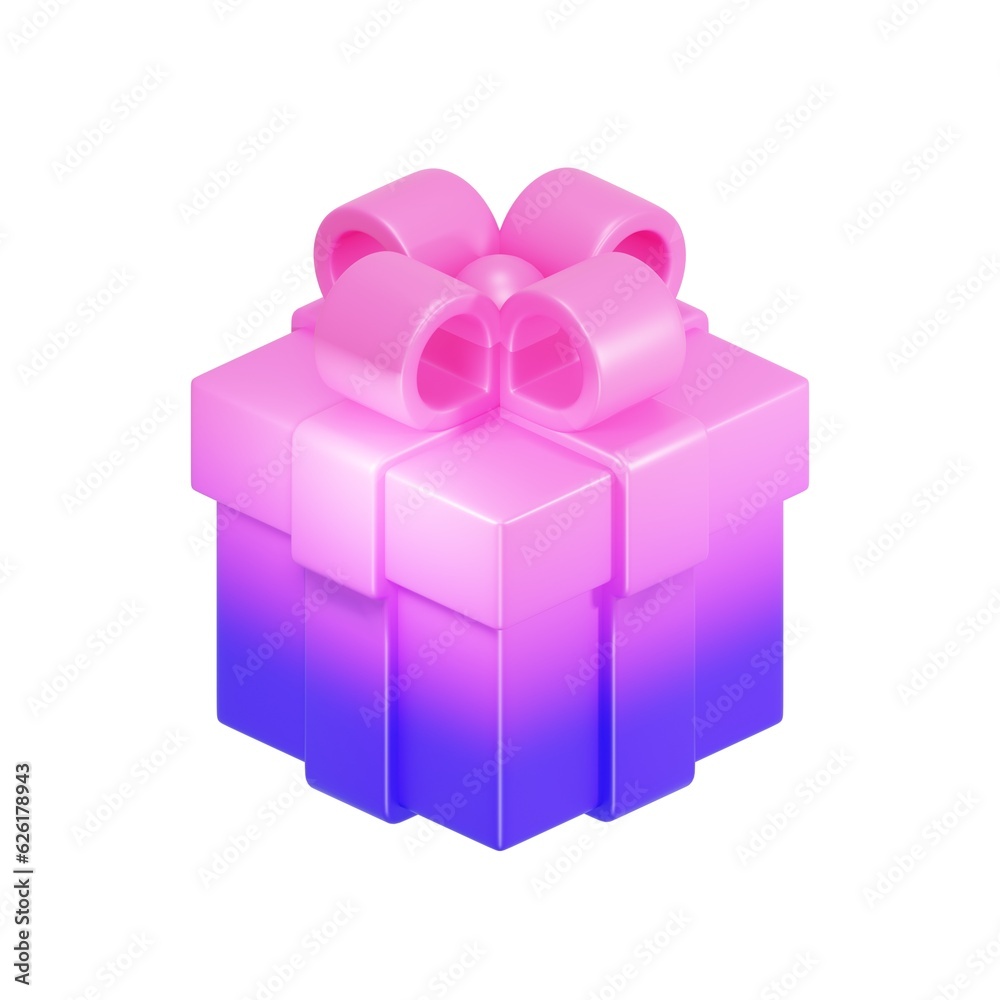 Obraz premium Gift box isolated on white background. Icon clip art. 3D realistic render in cartoon style.