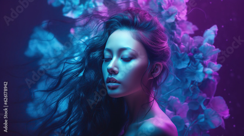 fashion model on pink and blue background 