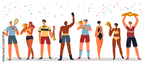 Sportsmen with awards and trophies for victories