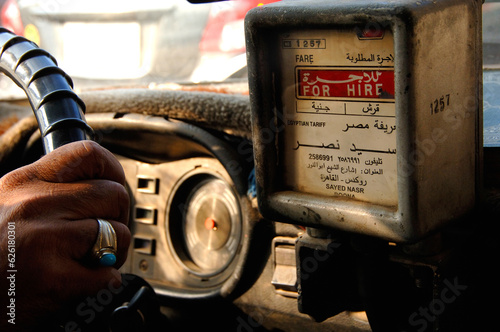 Cairo, Egypt. December 18th 2009 .An old taxi meter inside a Cairo cab, Egypt. .