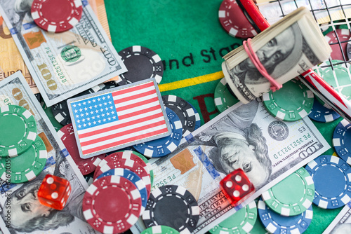 Betting on a smartphone on the background of the casino. Bets, sports betting, bookmaker. photo