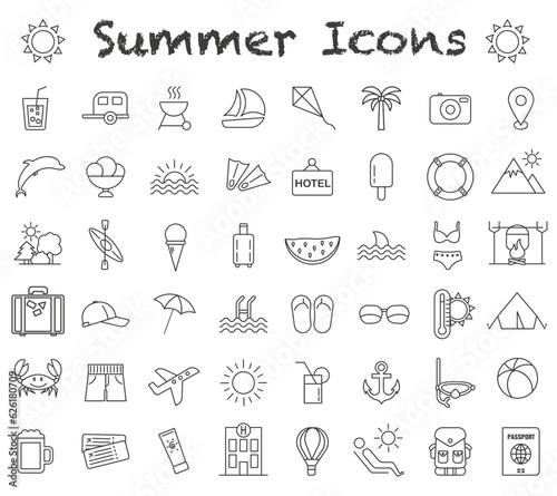 Summer icon. Black thin line. Tourism symbol. Vector illustration.