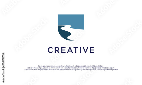 winding road river creek logo design vector illustration