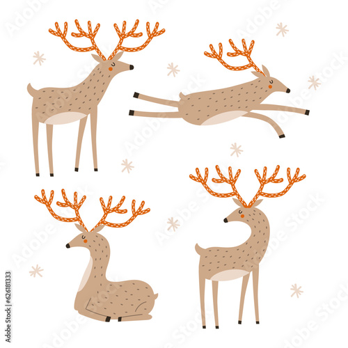 Set with cute deer. Vector illustrations