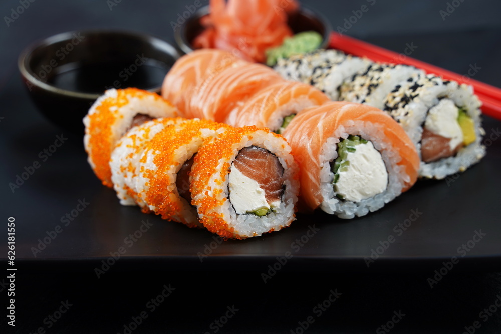 Japanese traditional Cuisine - Set of Sushi Rolls or Maki Sushi Japanese traditional Cuisine - Set of Sushi Rolls or Maki Sushi