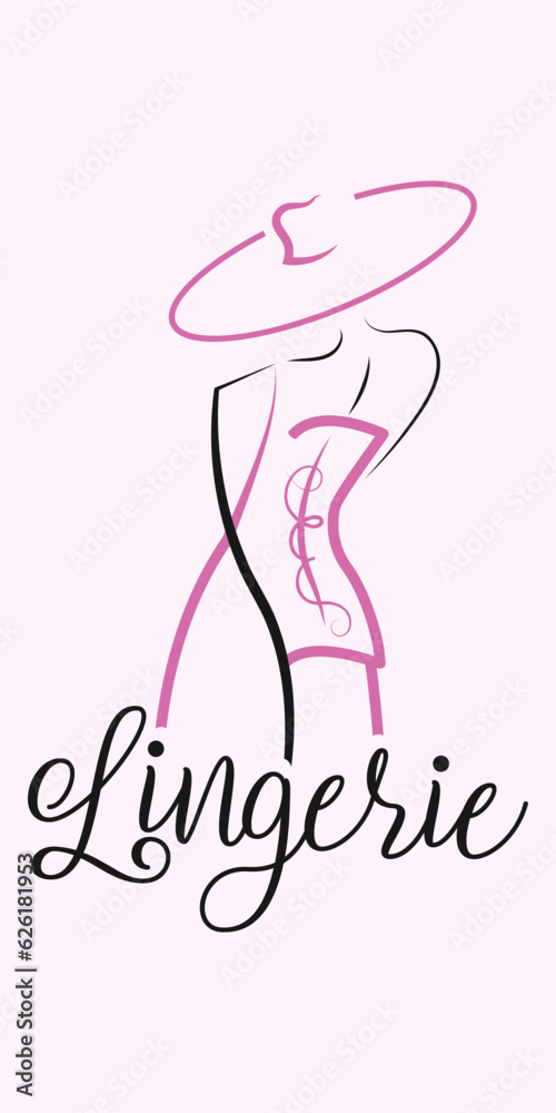 Lingerie shower Girl wearing hat and corset Logo Vector