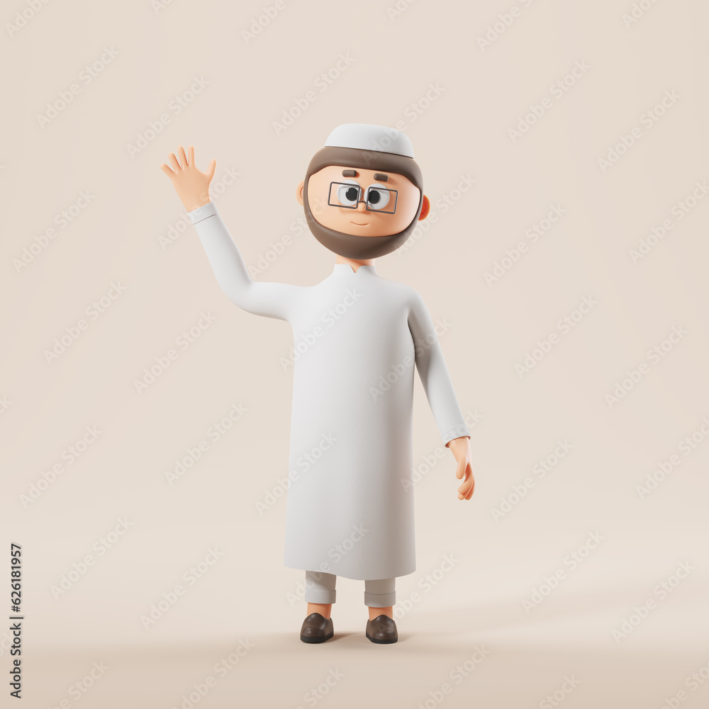Cartoon Middle Eastern man in traditional clothes waving hand Cartoon Middle Eastern man in traditional clothes waving hand