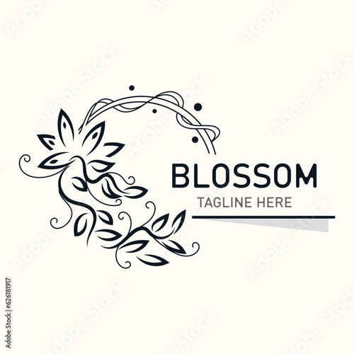 Blossom floral beautiful leaf and flower vector art, icon graphic decoration business wedding template