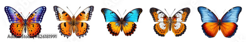 Beautiful butterflies set isolated on transparent background, tropical butterflies. insects for design. colored moths