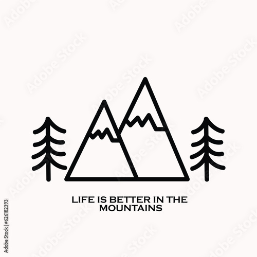 Mountain and camp illustration, outdoor adventure . Vector graphic for t shirt and other uses.