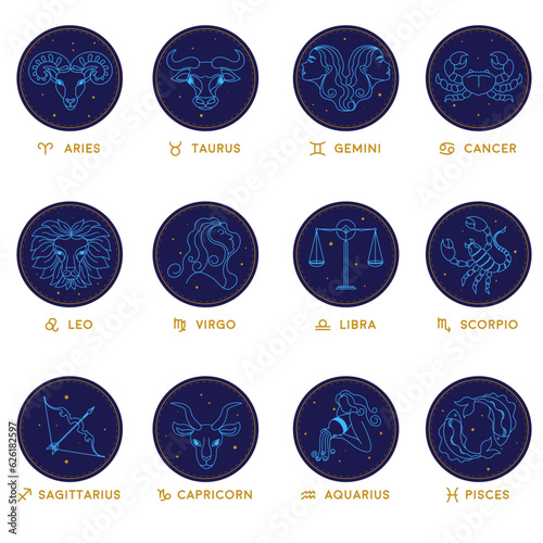 Zodiac signs, horoscope and astrological symbols