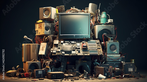 E-Waste Recycling: Illustrating the proper disposal and recycling of electronic waste to prevent hazardous materials from contaminating the environment