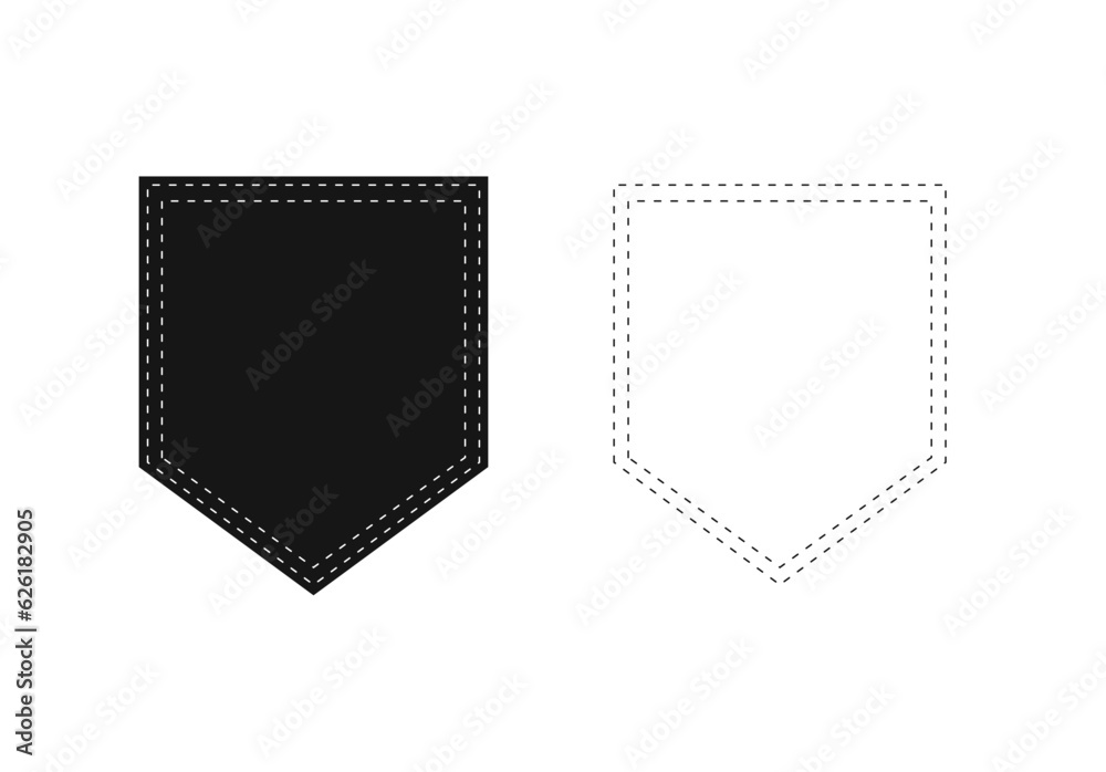 Shirt pocket. Patch pocket icon for clothing. Isolated patch pockets templates. Denim pocket, jacket uniform.