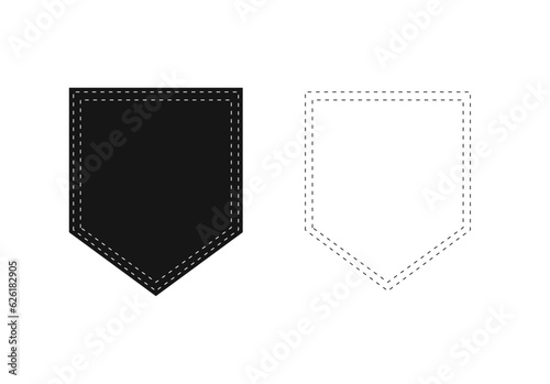Shirt pocket. Patch pocket icon for clothing. Isolated patch pockets templates. Denim pocket, jacket uniform.