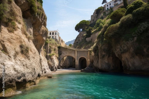 The fiord of Furore on Amalfi coast in Italy, Generative AI