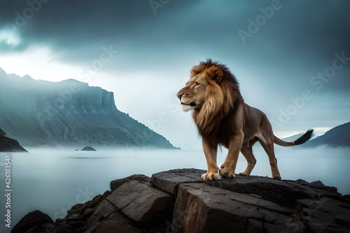 lion on the rock