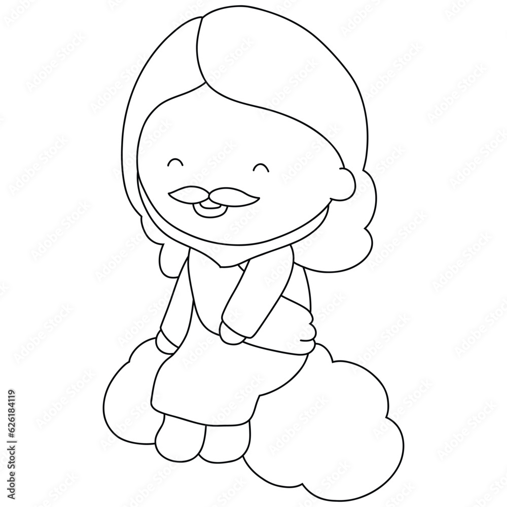 Obraz premium Jesus cartoon outline for coloring page.jesus character idea to teach at church class.Divine Love and Redemption Jesus Cartoon Outline with Kids Illustration