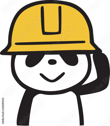 かわいいシンプルパンダ　安全ヘルメットポーズ