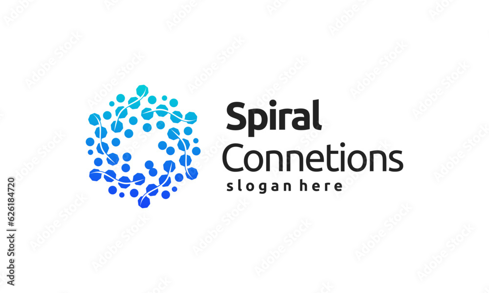 Modern spiral data pixel with digital line wire circuit connection network logo
