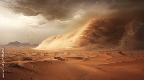Desert landscape with a sandstorm.