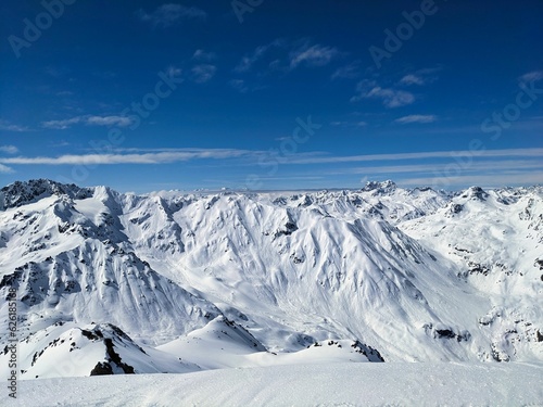 Ski tour on the Flüela Schwarzhorn above Davos. Beautiful mountain panorama in winter. ski mountaineering. ski touring. High quality photo © SimonMichael